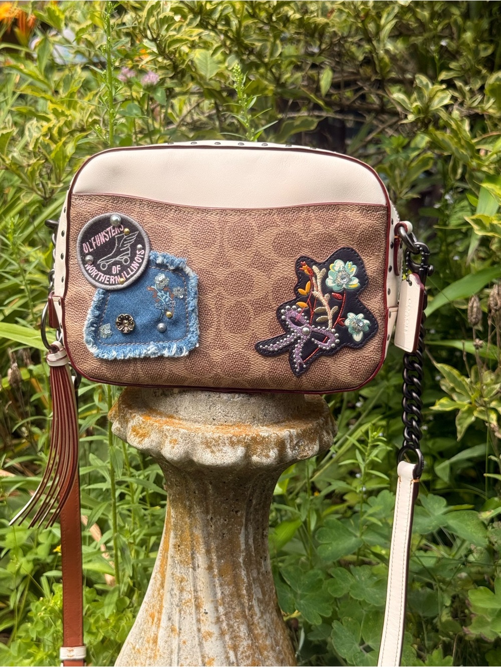 Coach Camera Bag with Patches and Rivets 30245